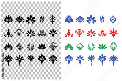 Editable vector Beautiful set of Art Deco, Gatsby palmette ornaments from 1920s fashion and design trends eps 10
