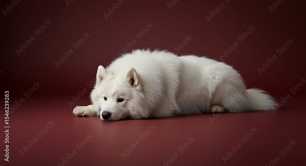 Fototapeta premium Dog lying on a solid background