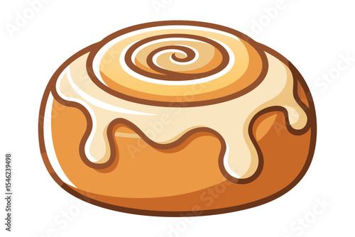 Delicious Cinnamon Roll Pastry with Sweet Icing Drizzle, Cartoon Illustration Style