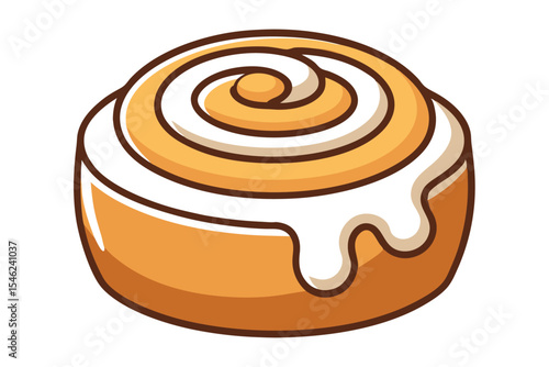 Illustrated Cinnamon Roll Pastry with Sweet Creamy Glaze on White Background