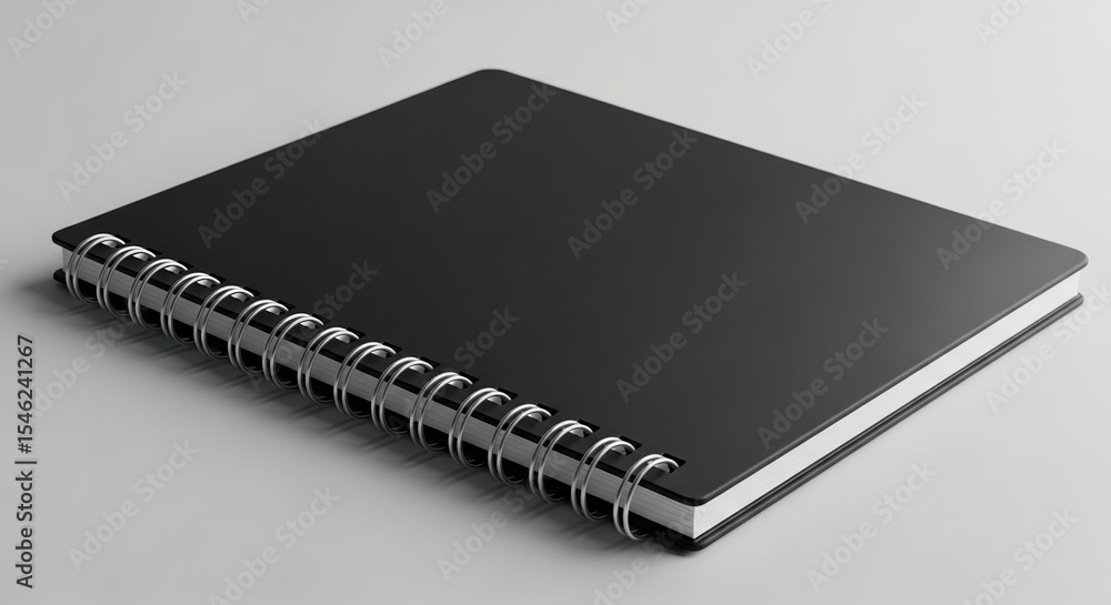 An Elegant Black Spiral-Bound Notebook on a Smooth Gray Background for Creative Thoughts and Inspiration An Elegant Black Spiral-Bound Notebook on a Smooth Gray Background for Creative Thoughts and Inspiration