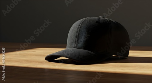 Black baseball cap, Cap, Hat, Stylish Black Baseball Cap on Wooden Table