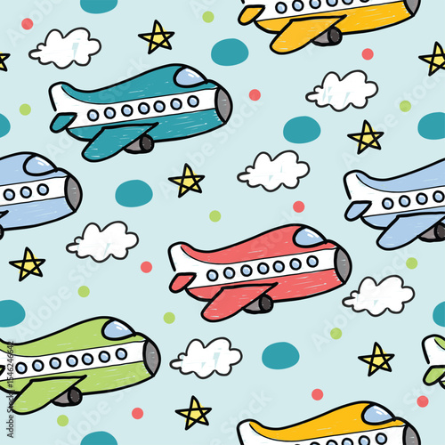 airplane colorful seamless doodle vector  