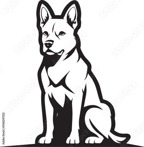 Dog silhouette: A graphic illustration of a dog sitting with confident pose and strong eyes in a monochromatic setting, embodying loyalty and companionship.