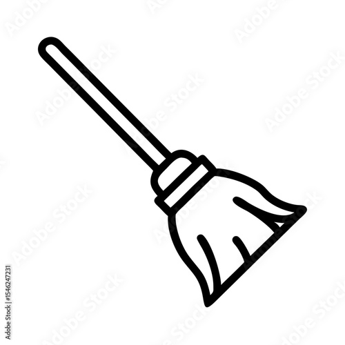 Broom in minimal line art style on white background  
