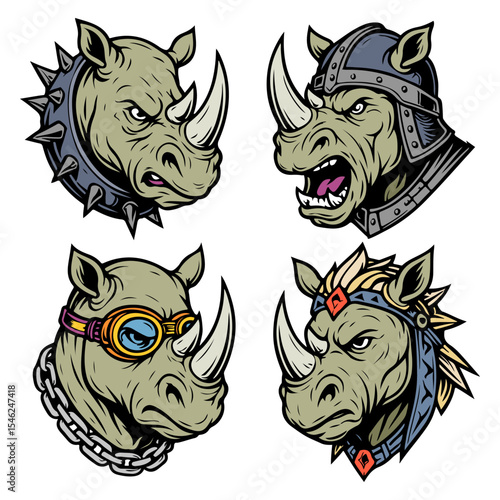 Rhino mascot face collection,vector illustration