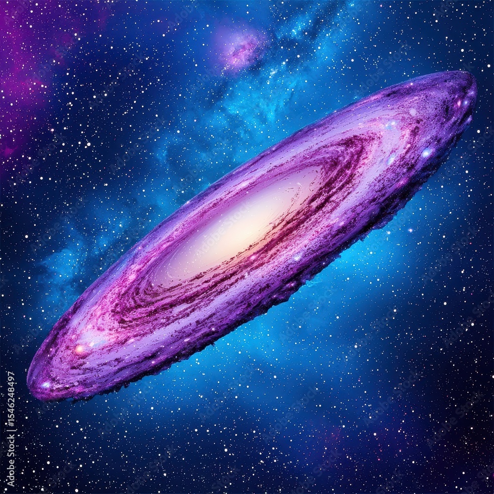 Obraz premium Purple and Blue Spiral Galaxy in Dark Space with Bright Stars