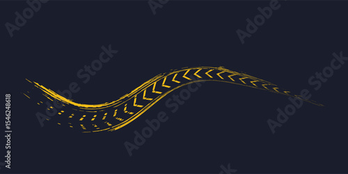 Tire trace track. Abstract wheels braking distances, tread silhouettes brushes. Isolated car or motorcycles vector trails.