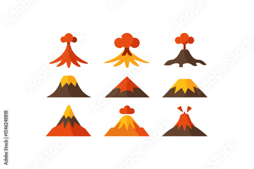 different volcano and lava icon sets on white