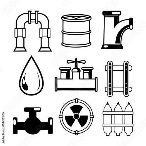 "Water Infrastructure Icons Set – Thin Line Style for Engineering, Utilities, and Environmental Projects"