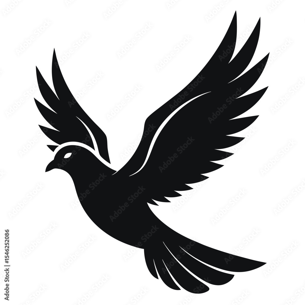 Obraz premium Silhouette of a Dove in Flight, Black and White Bird Art