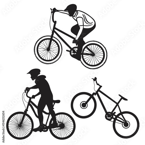 Black Silhouettes Mountain Bikers Bicycle Action Sports