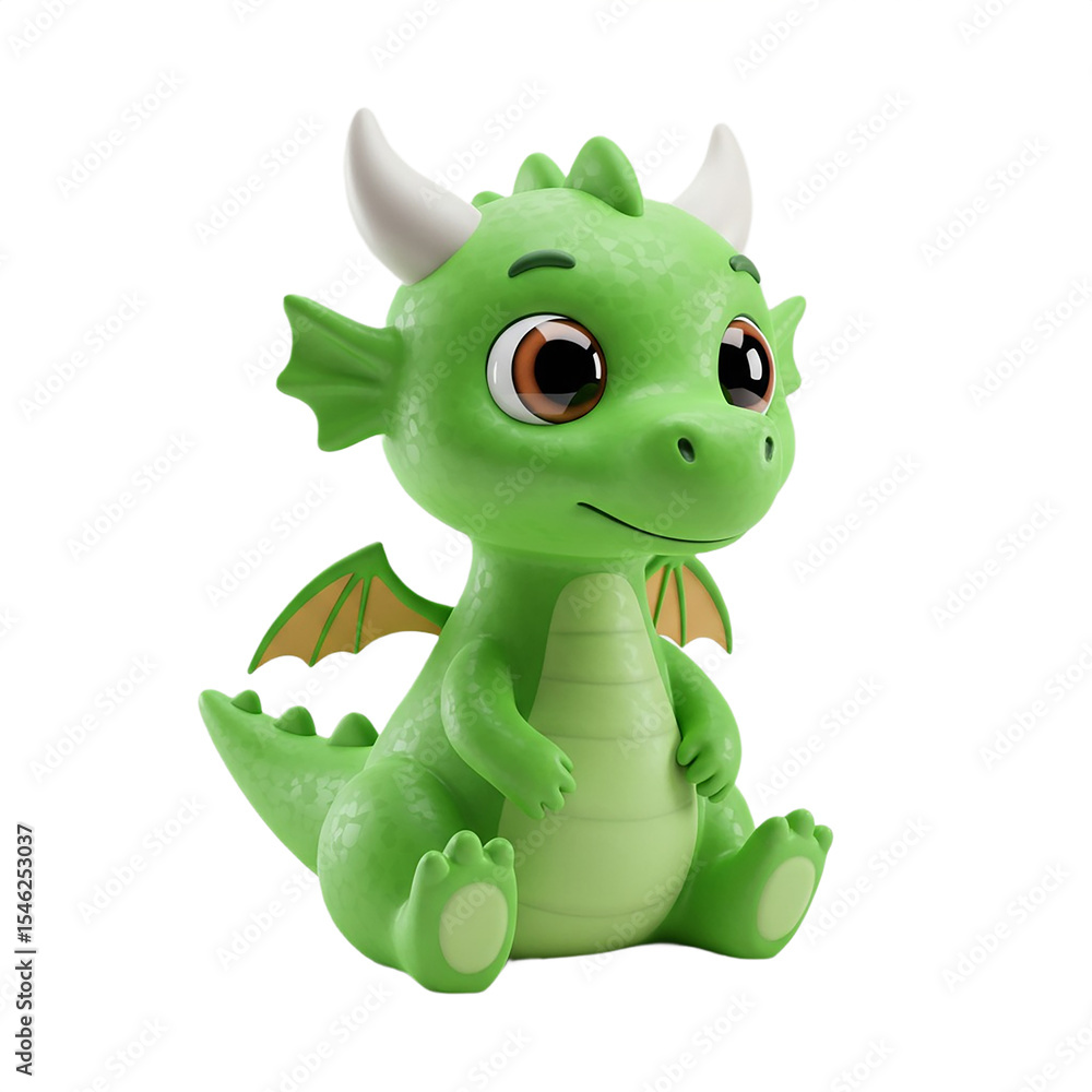 Fototapeta premium Cute Green Dragon Figurine Fantasy Creature Collectible