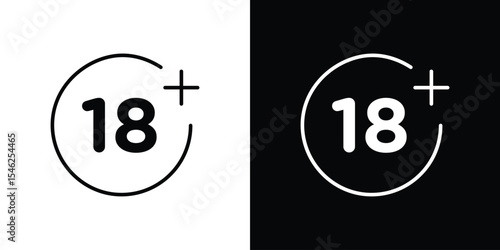18 Plus icon in black. flat graphic vector icon