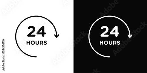 24 Hrs icon in black. flat graphic vector icon