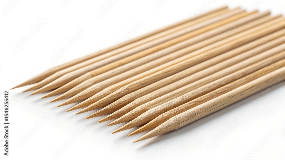 Wooden toothpicks on a white background. Toothpicks for teeth. Wooden toothpicks on a white background. Toothpicks for teeth.