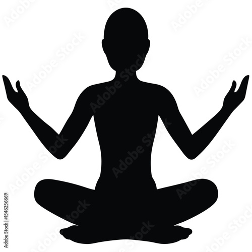  Person silhouetted in lotus yoga pose meditation.