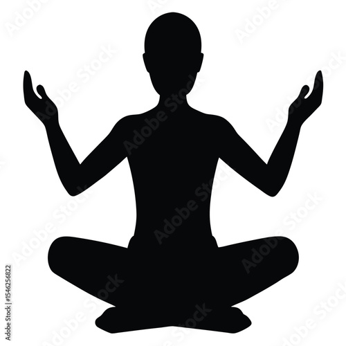  Person silhouetted in lotus yoga pose meditation.