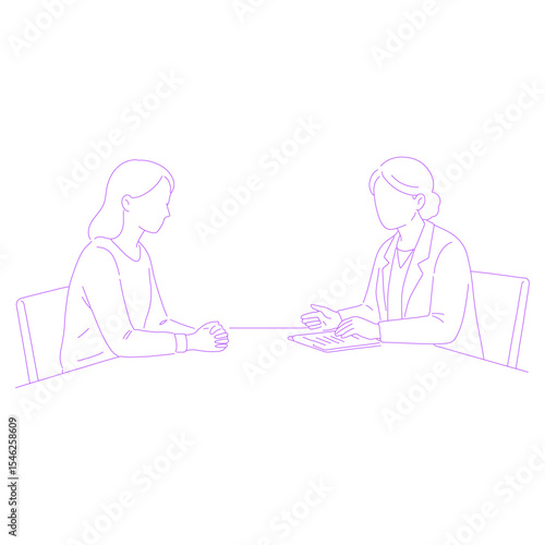 female counselor and female client in a therapy session lineart illustration