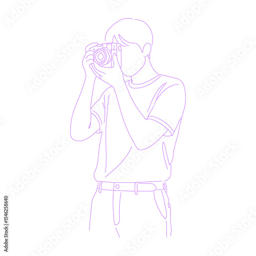 man taking photo with camera lineart illustration