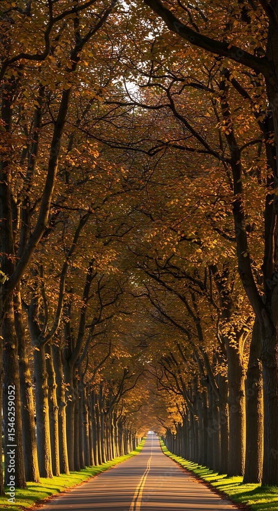 Fototapeta premium A path of trees with a road