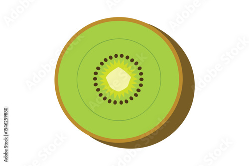 Vibrant Kiwi Slice Illustration with Seeds and Brown Skin Isolated on White