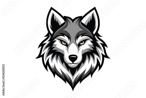 A formidable wolf face with sharp lines gazes forward, its piercing golden eyes captivating all