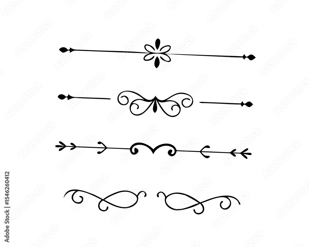 Text dividers doodle set. Wedding decorative elements. Divider ornament, borders, vintage line separators. Hand drawn vector illustration isolated on white background Text dividers doodle set. Wedding decorative elements. Divider ornament, borders, vintage line separators. Hand drawn vector illustration isolated on white background