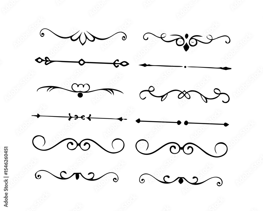 Text dividers doodle set. Wedding decorative elements. Divider ornament, borders, vintage line separators. Hand drawn vector illustration isolated on white background Text dividers doodle set. Wedding decorative elements. Divider ornament, borders, vintage line separators. Hand drawn vector illustration isolated on white background