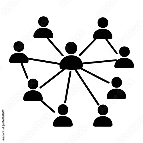 Illustration of a network of people connected by lines forming a communication system diagram on transparent background