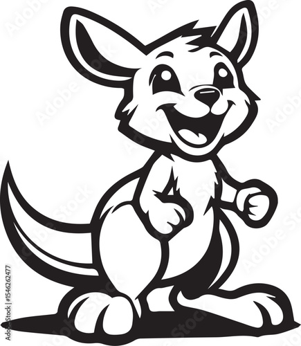 This adorable drawing depicts a cheerful baby kangaroo, joyfully hopping with a wide smile. The kangaroo is rendered in a charming cartoon style, featuring simple details and clean lines that highligh
