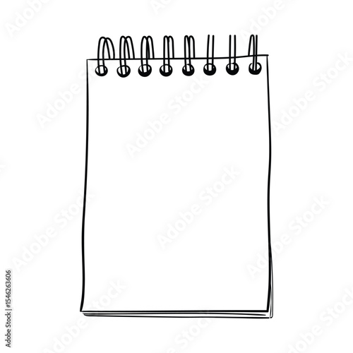 A blank page of a notebook. Vector sketch a notepad with spring in line art. Hand drawn illustration. For notes, memorization, checklists, scrapbook, office or school theme.