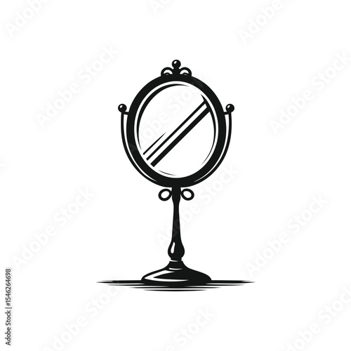 elegant vintage vanity mirror silhouette icon for a beauty salon or antique shop a classic black and white vector logo with an ornate frame