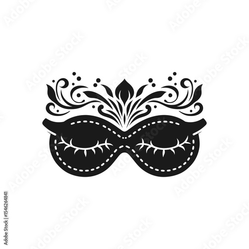 ornate sleep mask with decorative floral flourishes for relaxation or a masquerade party an elegant black and white vector silhouette