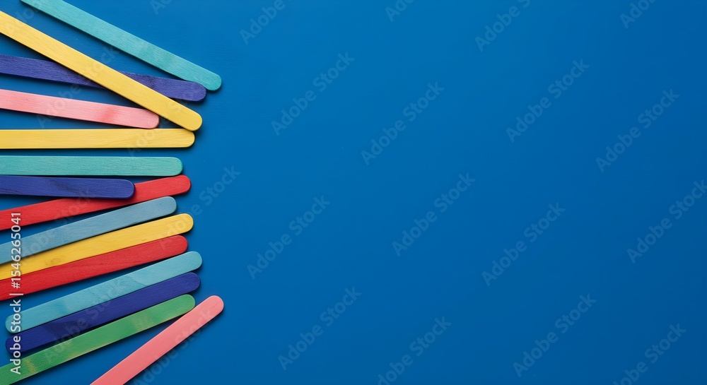 Fototapeta premium Colorful, Craft sticks, Popsicle sticks, Colorful Craft Sticks on Blue Background