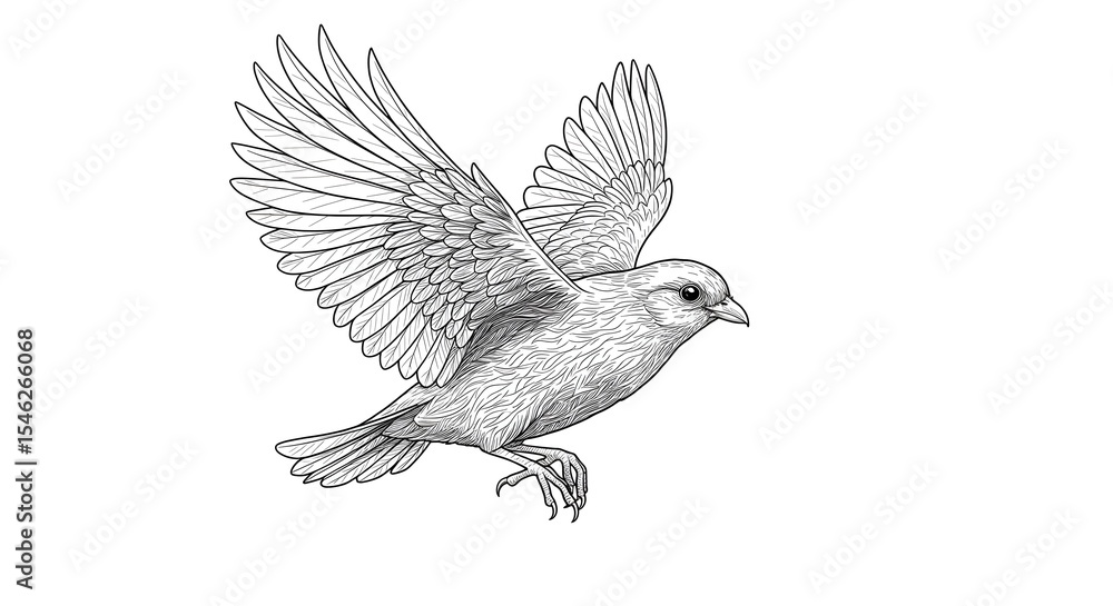 Obraz premium Bird, Flying bird, Bird illustration, Bird in Flight, Line Art Illustration