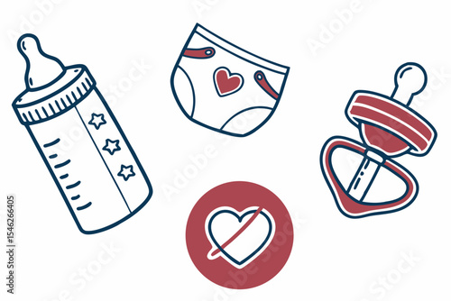 Baby items isolated on white background