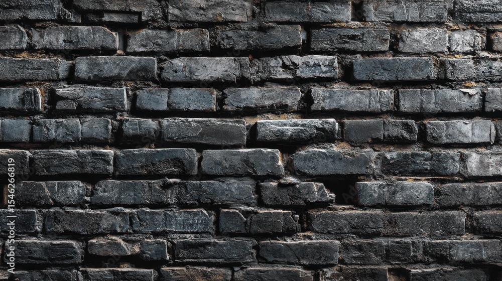 Naklejka premium Ultra quality image of wide old black shabby brick wall texture. Dark masonry panorama. Brickwork panoramic grunge background.