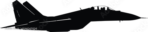 Silhouette of military fighter jet, isolated aircraft vector, modern warplane side view, twin-engine supersonic plane, aviation design, defense airplane, air force illustration