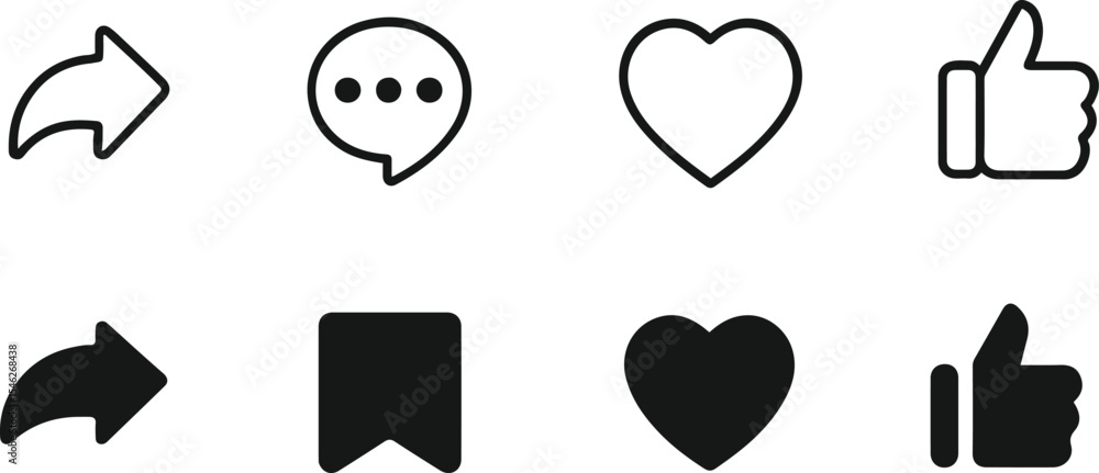 Love and Like Icon Set – Heart and Social Media Symbols Vector Love and Like Icon Set – Heart and Social Media Symbols Vector