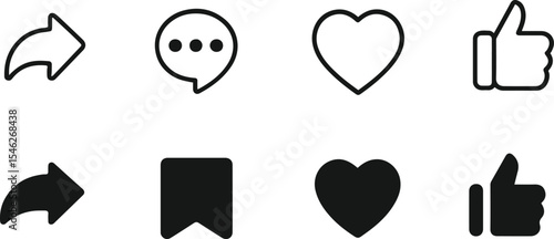 Love and Like Icon Set – Heart and Social Media Symbols Vector