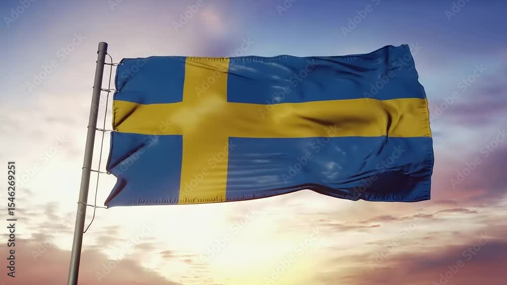 Swedish Flag Waving at Sunset A Symbol of Nordic Heritage Swedish Flag Waving at Sunset A Symbol of Nordic Heritage