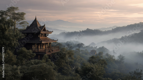 Wallpaper Mural Traditional Asian Wooden House on Hilltop Torontodigital.ca