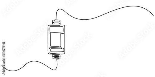 Electric fuse continuous one line drawing, Electric fuse icon Flat outline fill, Car electrical fuses isolated on white background object concept, Electric fuse icon Outline vector symbol. minimalist.