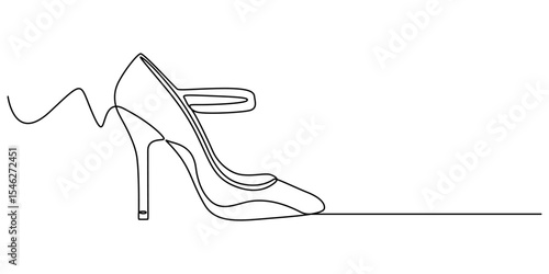 High Heels Continuous Line Icon, One line drawing of women’s shoes. Minimalist female footwear in continuous line art style. Perfect for wall art, fashion prints or canvas decor. Vector illustration.