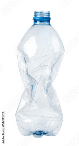 Compressed Plastic Bottle for Recycling, Isolated on White or Transparent Background