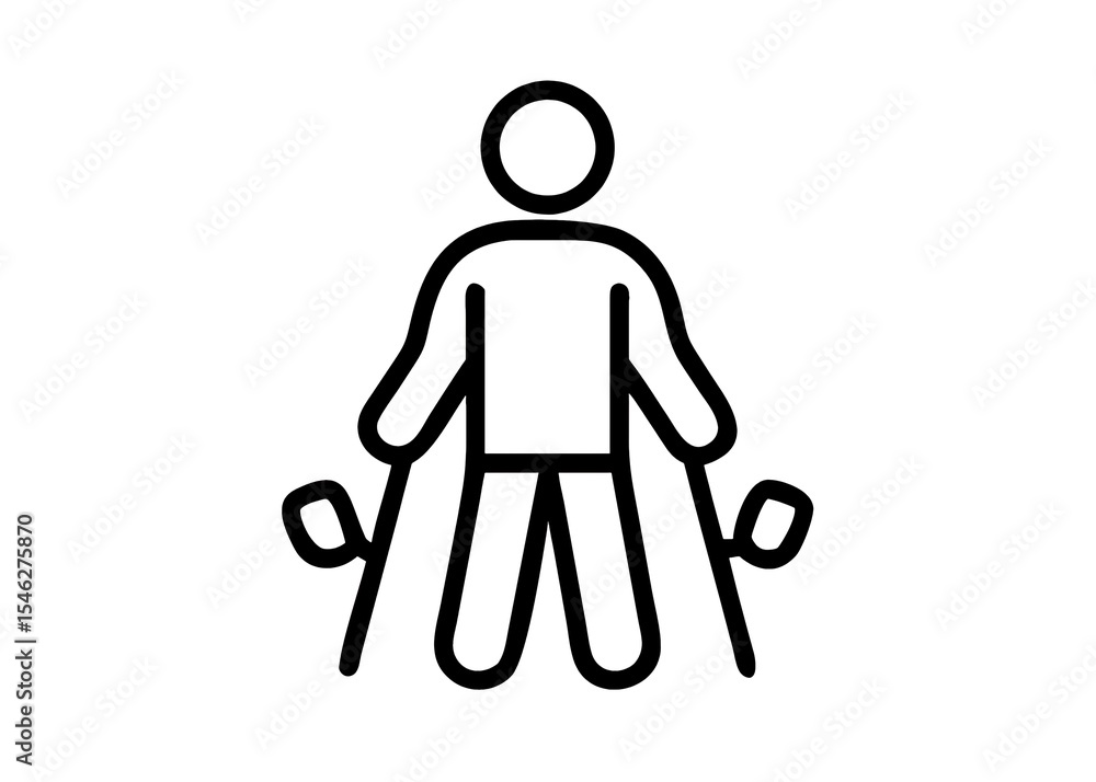 Simple line drawing of a person standing with ski poles in a minimalist style on a white background Simple line drawing of a person standing with ski poles in a minimalist style on a white background