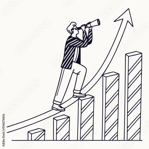 Growth Journey Depicted With Bar Chart Climber vector