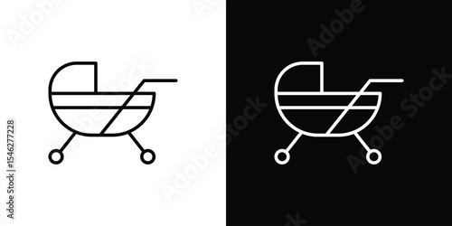 Baby carriage icon in black. flat graphic vector icon