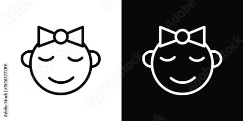 Baby girl face icon in black. flat graphic vector icon